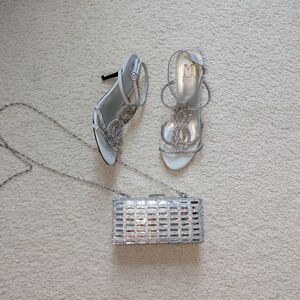 Nordstrom Glamour Party Heels Crystal Silver Clutch Bag
